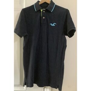 Hollister Mens Polo Top Size L Navy Short Sleeve Shirt Embroidered Big Logo